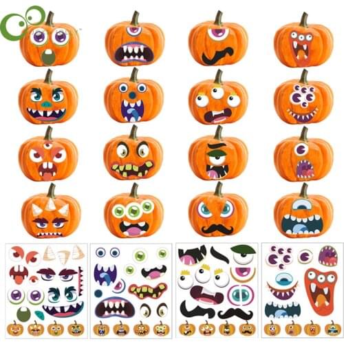 Childrens DIY Stickers Make Funny Face Stickers Halloween Pumpkin Funny Childrens Recognition Training Educational Toys WYW