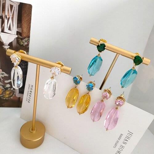 European and American small fresh girls simple design hearts inlaid with multicolor transparent resin pendant fashion earrings