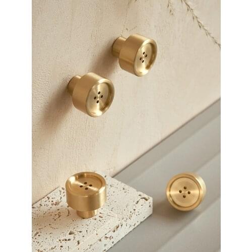 European style/Gold Solid Brass Cabinet Drawer Pulls Creative Button Handles Drawer Knobs Furniture Handles Hardware