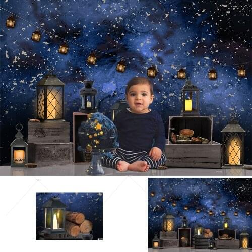 Dark Blue Starry Sky Backdrop Wooden Box Lights Newborn Baby Shower Photo Studio Background Photography Props Portrait Photocall