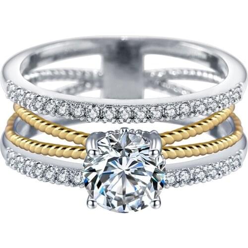 Hainon Fashion Silver Color Gold Color Round Geometric Twisted Cross Finger Rings for Women Wedding Engagement Jewelry Rings