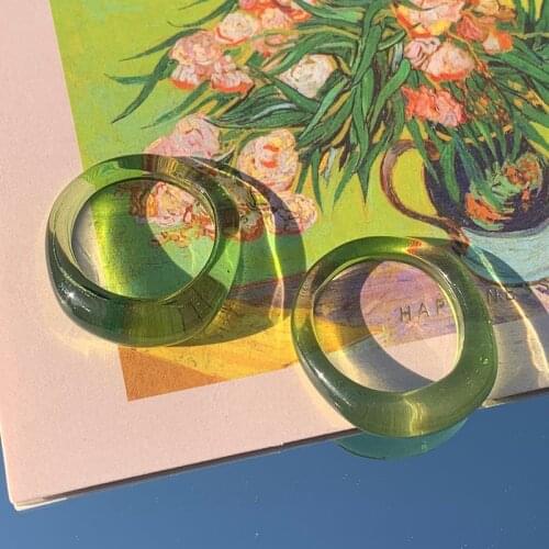 Acrylic Ring Matcha Transparent Green Color Y2K Style Chunky Retro Resin Plastic Rings for Women Girls Children