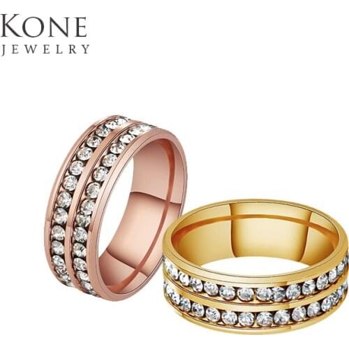 Kone Hot Sale Wedding Midi Ring Rose Color Stainless Steel Crystal Stone Ring for Women Men Drop Ship
