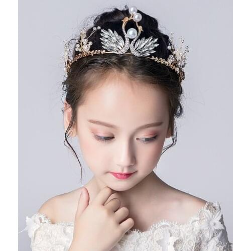 Girls Crown Headdress Princess Childrens Crown Birthday Crystal Headband Girl Show Hair Accessories Flower Girl Headdress