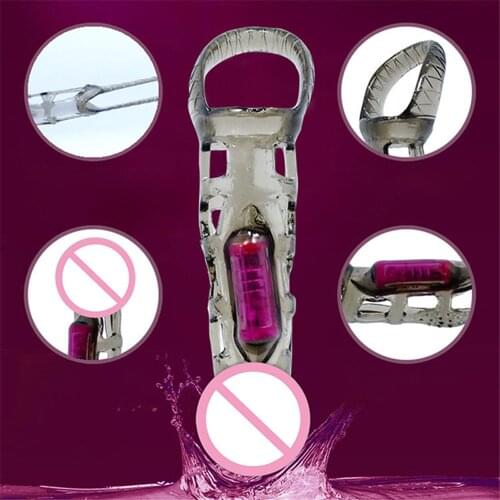 Reusable Condoms Vibrating Penis Sleeve Time Delay Ejaculation Penis Extender Sleeve Silicone Hollow Condom Sex Toys For Men