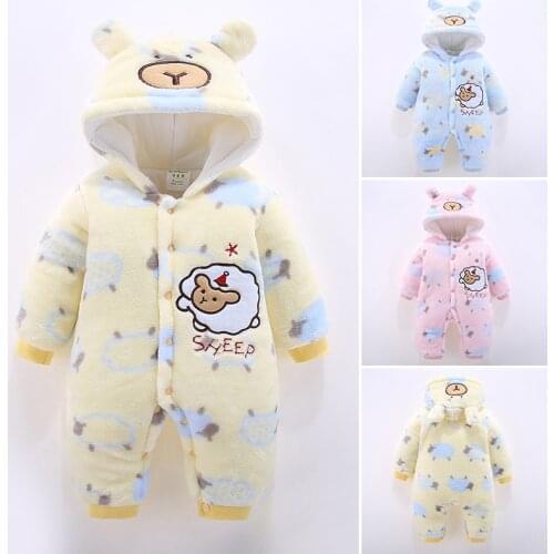 2020 Newborn Infant Romper Autumn Winter Baby Jumpsuit Thick Warm Hooded Toddler Baby Girl Boy Clothes For 3m-12m Baby Costumes