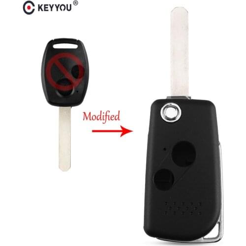KEYYOU Modified For Honda CIVIC CRV JAZZ ACCORD ODYSSEY Fit Flip Key Shell Fob Remote Key Case Cover 2 Button Cut/Uncut