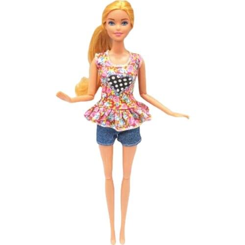 Fashion 1/6 BJD Doll Clothes For Barbie Clothes Outfits Floral Ruffle Shirt Tank Top Denim Jeans Shorts 11.5" Dolls Accessories
