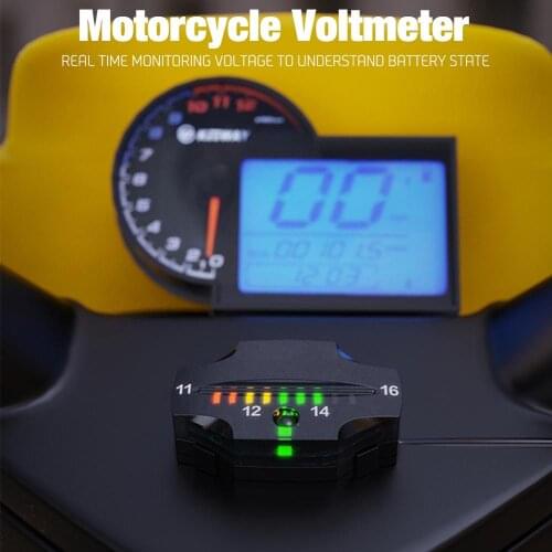 Motorcycle Voltmeter LED 12V Digital Voltage Meter Multi-Function Waterproof IPX6 Blue Red Green