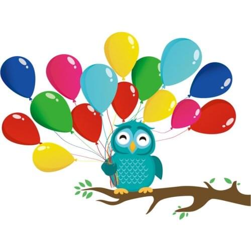 Cartoon Tree Branch Owl Balloon Wall Sticker Kindergarten Kids Room Decoration Wall Sticker