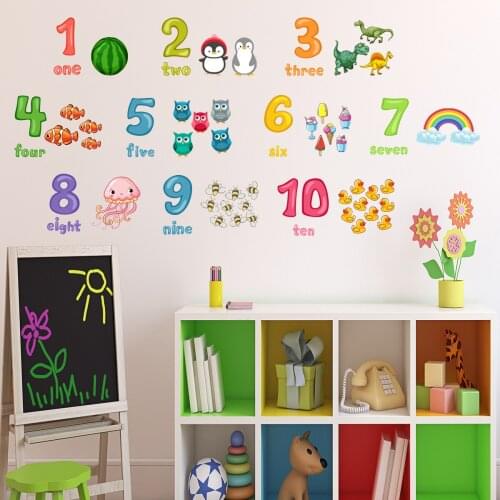 Cartoon Animal Number Wall Stickers for Boy Girl Kids Room Decoration Baby Early Education Wall Decals Vinyl Nursery Wallsticker