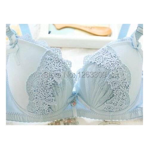 Clearance Sale ! Young Sweet Girl Trendy Candy Colors Underwear Set Lolita Push Up Lace Bra & Brief Sets, A B C D ,Blue & Yellow