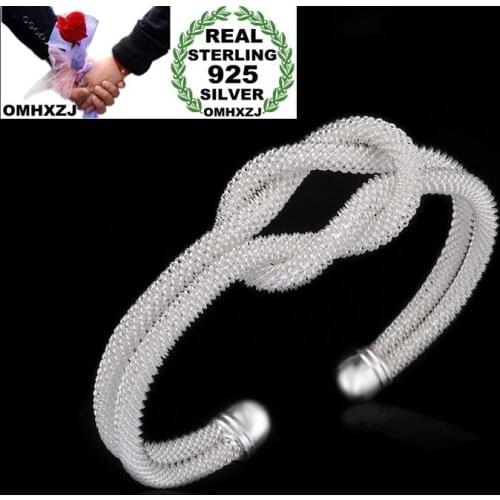 OMHXZJ Wholesale Personality Fashion OL Woman Girl Party Gift Silver Mesh Tie 925 Sterling Silver Cuff Bangle Bracelet BR141