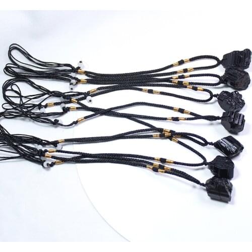 Natural Black Tourmaline Stone Pillar Pendant Necklace Tourmaline Amulet Natural Free Form Crystal Pendant