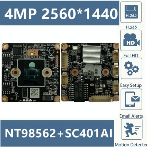 4MP NT98562+SC401AI IP Camera Module Board 2560*1440 ONVIF MIC Audio Interface CMS XMEYE Motion Detection 38*38mm Radiator