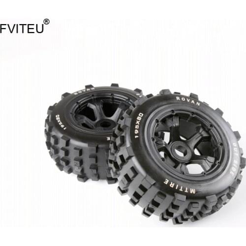 FVITEU Complete Rubber Rear Knobby Wheel Tires kits for 1/5 HPI BAJA 5T 5SC Rovan King Motor