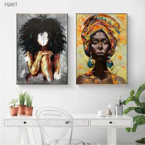 Modern Abstract Artwork of African Women Portrait Canvas Painting Pictures Girl Face Posters and Print for Home Room Decoration