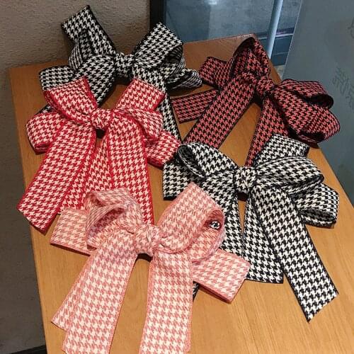 New Plaid Ribbon Double Bows Headband Fabric Elastic Hair BandsWomen Girls Hair Accessories Fashion Korean Hair Clip Accessories