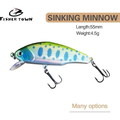 Fisher town Mises 44mm 3.5g Pesca Wobbler Fishing Lure Mini Sinking Lure Bionic Bait 3D Eyes Artificial Plastic Hard Bait Bass