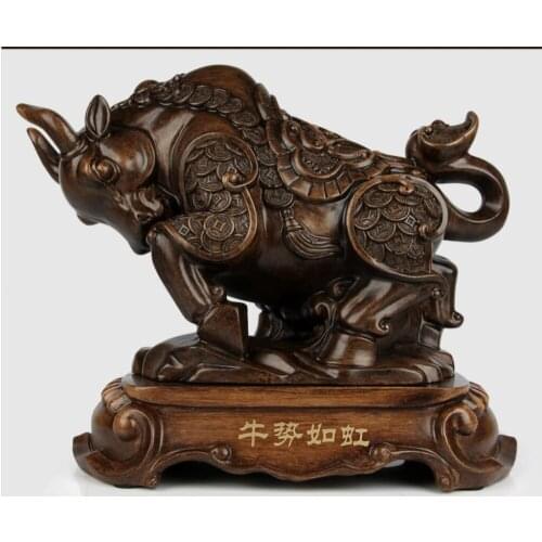 Sandalwood color resin animal Recruitment Crafts cattle Bull Handicraft ornaments for living Living Room Craft Decoration home