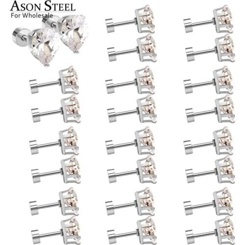 ASONSTEEL Shiny CZ Earrings Stainless Steel Earring Silver Color Stud Earrings for Women Men Gift Party Wedding Water Drop Shape