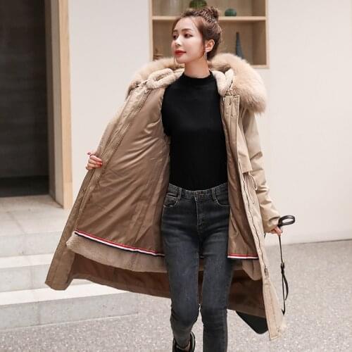 Wool Liner Female Cold Coat Womens Witner Jacket Hooded X-Long Plus Size Slim Solid with Fur Collar Casual Thick Parkas Woman