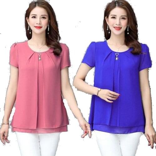 Short Sleeve Chiffon T Shirt Top Women Tshirt 2020 Summer New Middle Age Mother Clothes Plus Size Casual Loose Top Pullovers