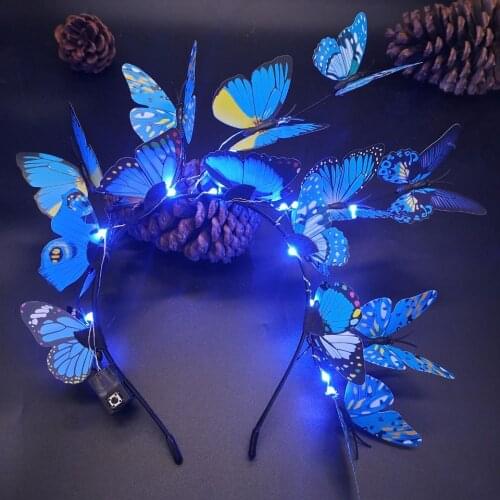 Light Up Butterfly Headband Fairy Tale Retro Hair Hoop Crown Festival Glow Birthday Party Wedding Props Costume