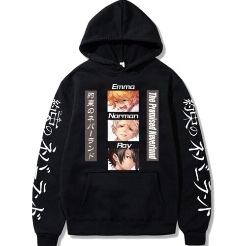The Promised Neverland Hoodie Harajuku Norman Ray Emma Print Hoodie Sweatshirt Casual Men Women Loog Sleeve Hot Anime Eyes Top