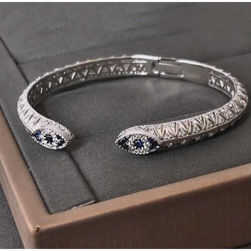 UMGODLY Fashion Brand Bangle Silver Color Blue Evil Eye Bracelet Micro AAA Cubic Zirconia SYMBOLE Women Jewelry Gift