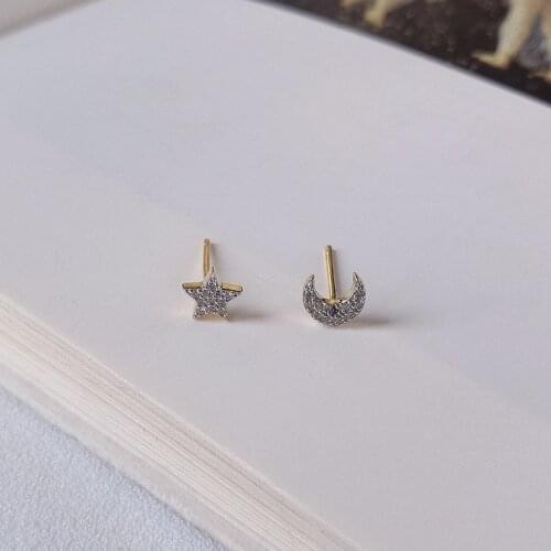 925 Sterling Silver Fashion Zircon Star/Moon/Demon Eye/Lightning Stud Earrings Asymmetry Wild Female Girl Silver Ear Jewelry