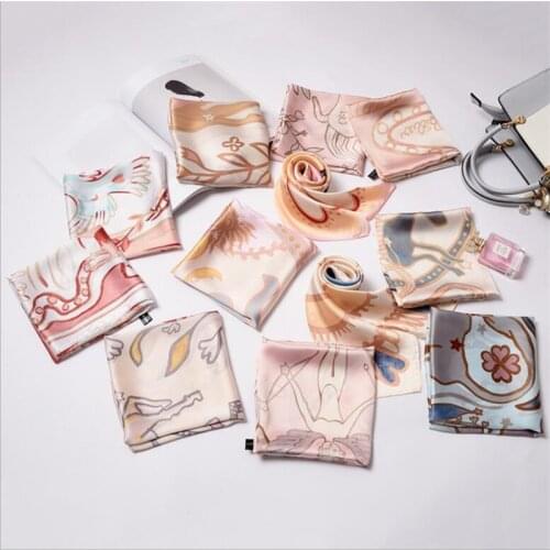 Twelve Constellation 2019 New Design 12 Colors Luxury Brand Square Silk Scarf Woman Hair Chiffon 70*70cm Spring Kerchief Narrow