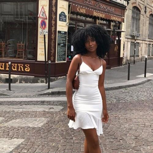 2021 New Spaghetti Straps Ruffles Mini Dress White Club Party Elegant Sleeveless Slip Womens Summer Sundress Outfits Holiday