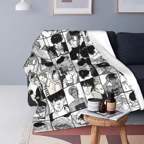 Banana Fish Blanket Flannel Winter Anime Multi-function Warm Throw Blankets for Home Bedroom Plush Thin Quilt