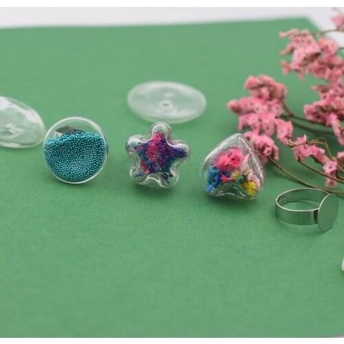 1set semidome flat ball star heart Glass Bubble with Ring setting base set glass globe jewelry findings glass vial ring