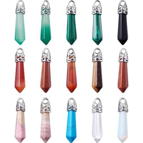20pcs Bullet Shape Stone Pendants Charm Mixed Color for Jewelry Making DIY Necklace Handmade Supplies 33~36x9~10mm