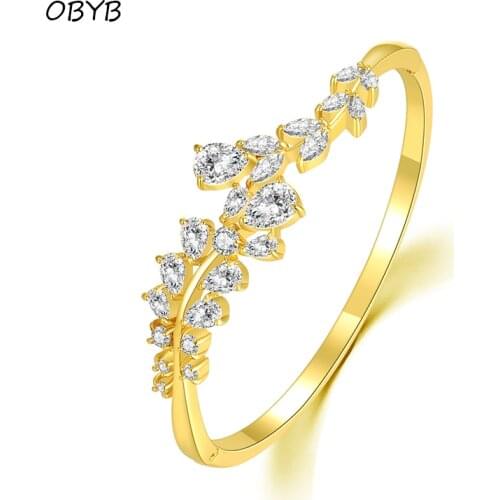 2021 Trendy Flower Shape White Gold And KC Gold CZ Bracelet Bangle For Women Luxury Simple Anniversary Gift Jewelry Wholesale