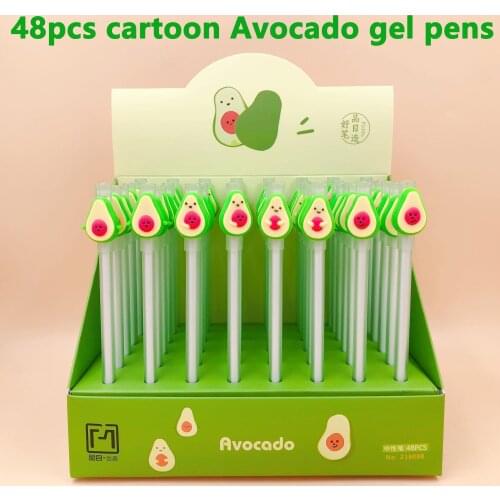 48pcs Cute Gel Pen Super Fashion Kawaii Avocado Pens for School Cute Office Supplies Korean Stationery Lovely Gift School Items