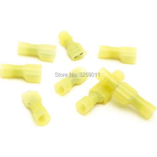 500PCS Electrical Connector Nylon Fully Insulated Male Female Butt Terminal Crimp Red FDFN / MDFN 5.5-250 Yellow