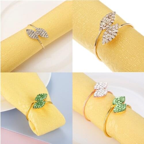 6pcs Napkin Rings Two Leaves Clover Alloy Serviette Holder Towel Buckle Gold/Silver/Rose Gold/Green Emerald Decor Table Party