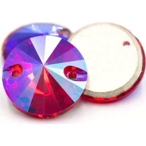AB Color Sew On Stones Rivoli Crystal Flatback Round Loose Rhinestones K9 Strass Art Crafts Colorful Crystals for Crafts