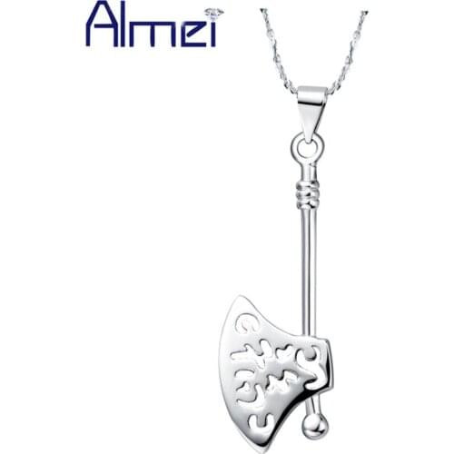 Almei Blessing Ax Shape Necklace for Men Women New Fashion Pendant Cheap New Bijoux Silver Jewelry Collar Wholesale Gifts N388