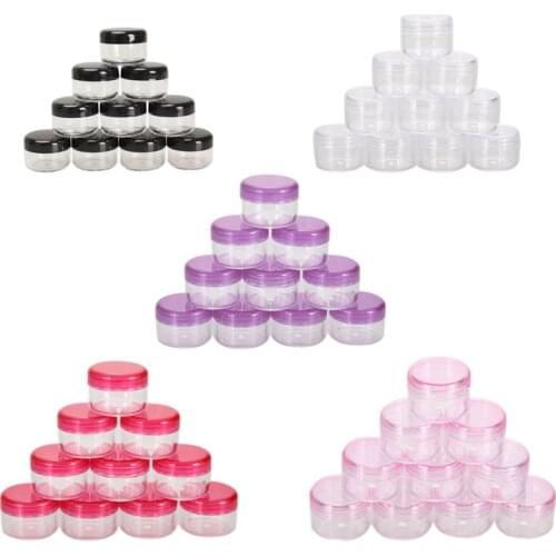 10PCS Cosmetics Jars Pot Box Nail Art Cosmetic Bead Storage Portable Plastic Container Round Bottle Pink