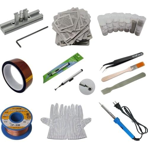 Bga Reballing jig Solder Ball Tape directly heating Stencils Desoldering Wick WL-3015 Pen ESD Tweezers Brush Scraper Glove