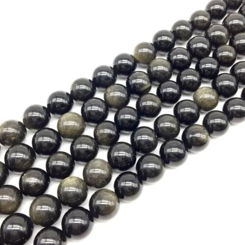 Good Quality Black Bead Fashion Natural Stone Golden Obsidian Round Smooth Spacer Loose Bead 6 -16 mm D I Y Jewelry Making
