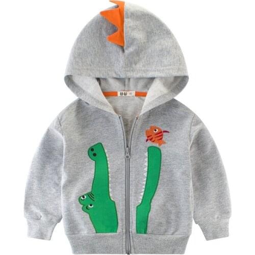 2 3 4 5 6 7 Years Todder Boy Jacket Kids Hooded Outwear Autumn New Fashion Dinosaur Print Coat for Boys Childrens Tops Jackets