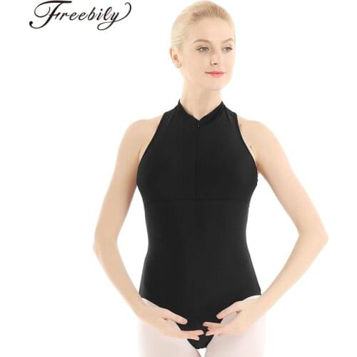 Women Adult High Neck Ruffled Mesh Splice Back Ballet Leotard Gymnastics Exercise Ballerina Bodysuit Lyrical Dance Costumes