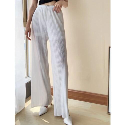 HOT SELLING miyake Fashion pleated white Wide leg pants IN STOCK