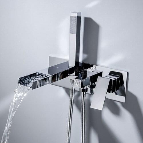 Chrome Waterfall Bathtub faucet set Solid brass Bathroom Shower faucet Cold and hot water faucet Wall mounted top quality