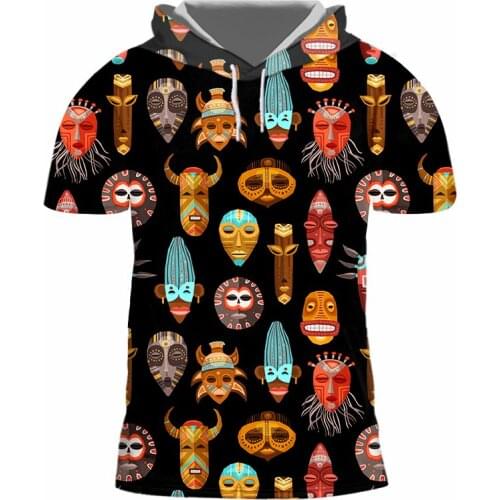 IFPD EU Size 3d Print Totem Mask Unisex Hiphop Streetwear Punk Tees Short Sleeve Hooded Tshirt Summer Tops Women/mens T Shirt
